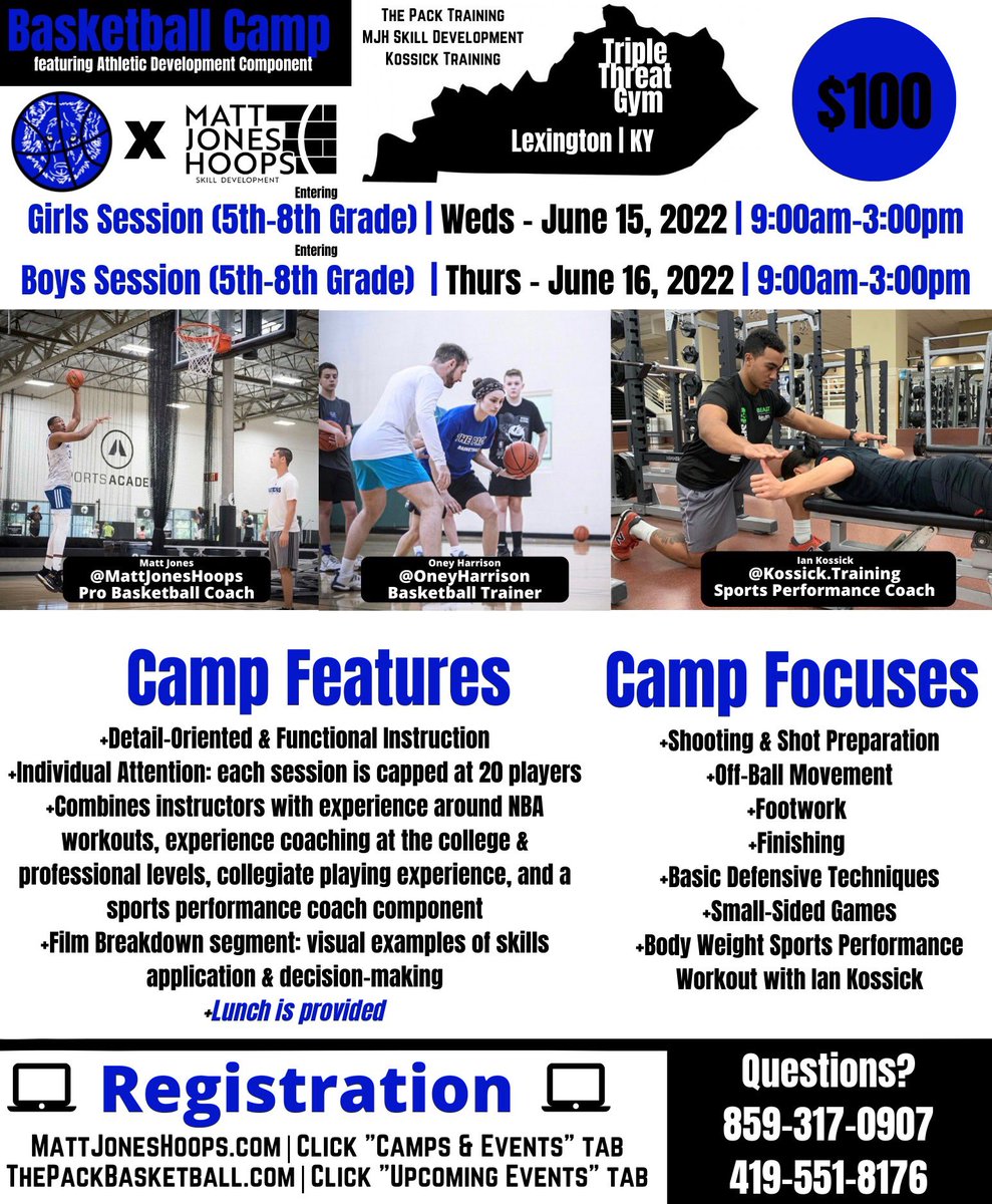 TTGLEX's tweet photo. One day camp for middle school girls, (6/15) and boys (6/16).  

Oney and Matt are two of the best in the biz. 

@MJHoopsTraining @Oney_15 https://t.co/2Jqm8jJUP6