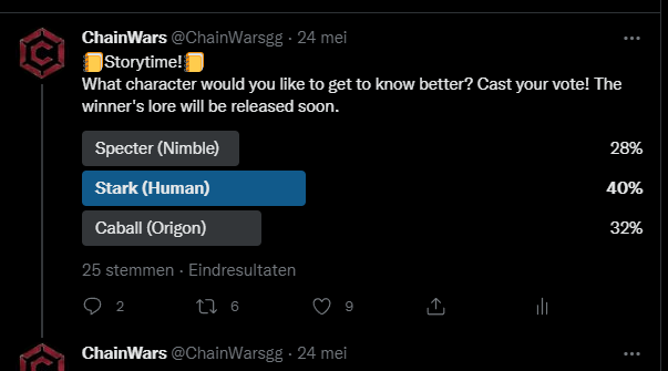 ChainWarsgg's tweet photo. The result of the poll is very clear, you can expect the lore of stark from us soon!

#Chainwars #CWE #GameFi‌ #P2EGame #P2E #Metaverse https://t.co/v4KS1JTvvI