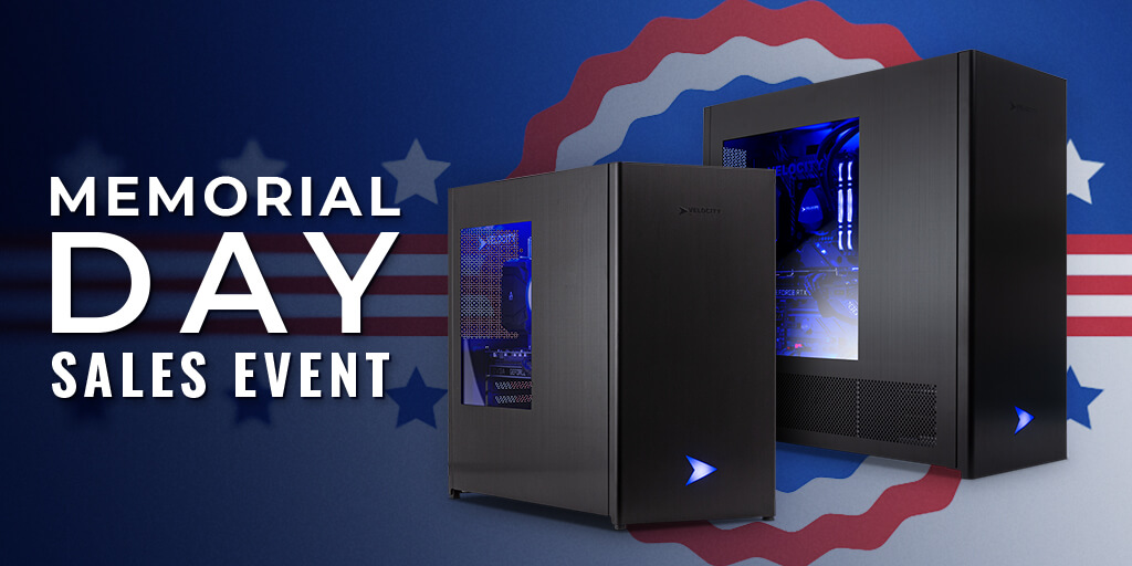 VelocityMicro's tweet photo. Our annual Memorial Day #SalesEvent is live! Through 6/1, get instant discount, flat rate shipping, and more on that ultra performance PC you've been eyeing. #gamingpc #workstationpc https://t.co/rHFWVGO5s2 https://t.co/B7oCahhx7e