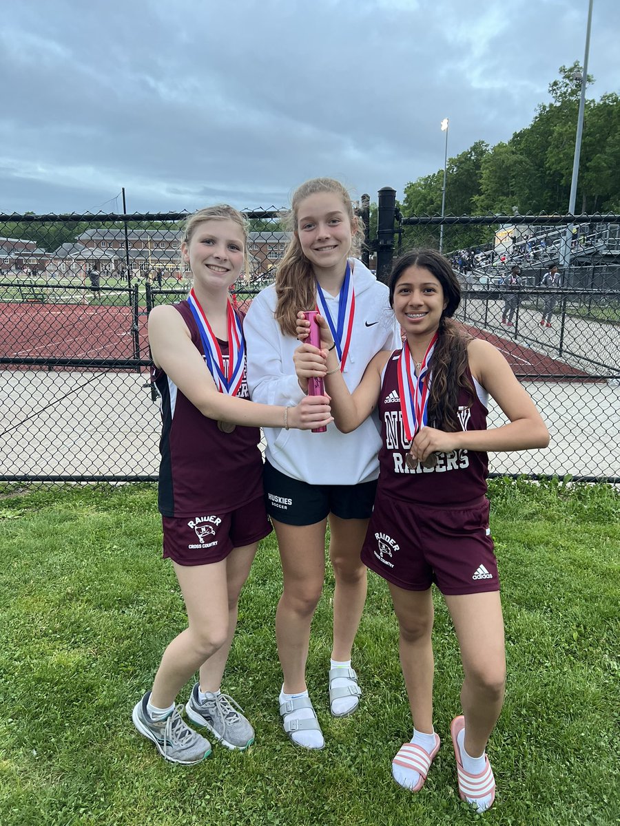 Congratulations to Erin Granelli, Emma Kirby, Jaylin Romero and Erica Spina(not pictured) for earning a pair of medals at the County Relays. 5th in the 4x16(25:14.36) and 6th in the DMR(14:30.83)