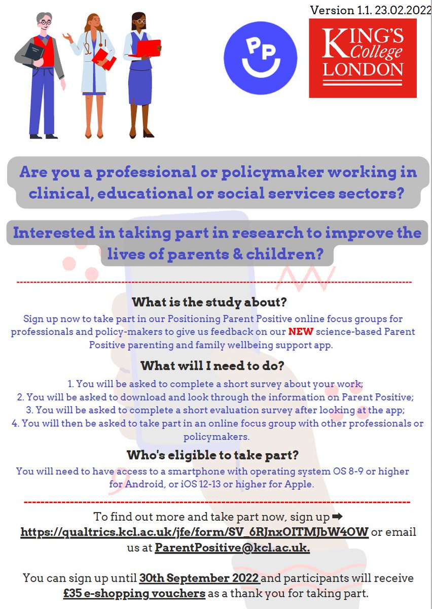 ExPANDKCL's tweet photo. ❗Professional working in #clinical, #education or #socialservice sectors?

Sign up now to take part in our online #focusgroups to give feedback on our🆕#ParentPositive #parenting &amp; #familywellbeing app📱&amp; receive a £35 e-voucher💷

📝Sign up here now https://t.co/U8Y7joCc3U https://t.co/JHwIKUdmcs