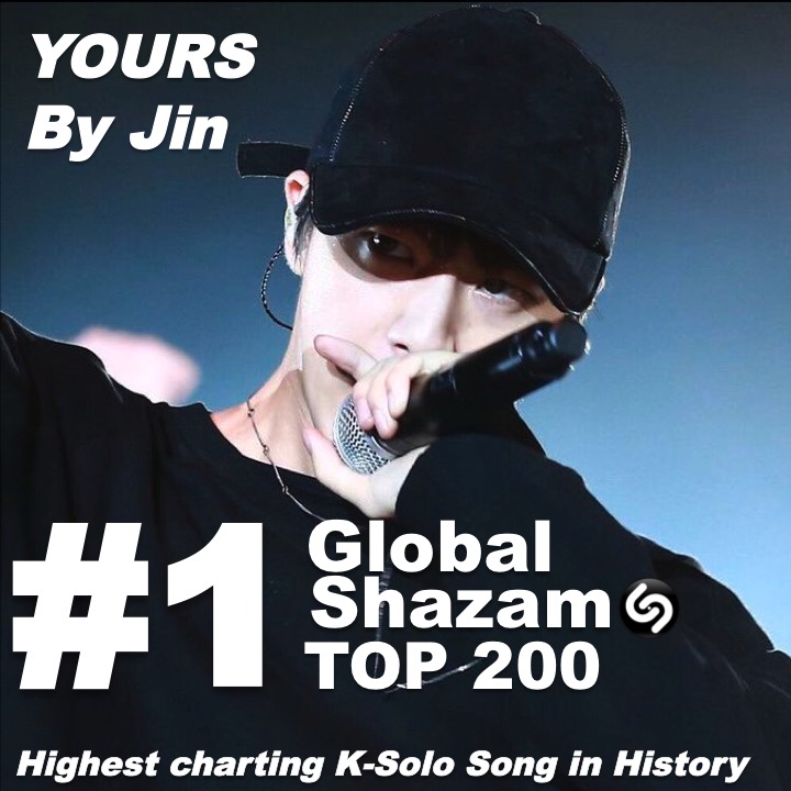 aflivning Stavning Ru World Music Awards on Twitter: "#Yours by #BTS' #JIN has hit #1 on #Shazam's  Top 200 songs chart, the 1st K-Solo song in history to reach the Milestone,  and is currently the