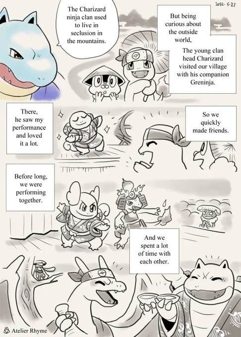 Pokémon Unite / Pokébuki page 11. How Blastoise &amp; Charizard met 🐢🐉🌸
🌸日本語あらすじはリプ欄に
https://t.co/30OiwyLXQe 