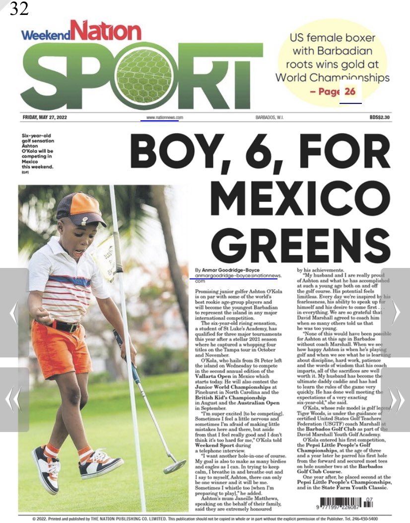 anmargboyce's tweet photo. Did you know Barbados had a six year-old golfer ? Meet Ashton O’Kola, he hails from St Peter and goes to St Luke’s Academy. O’Kola is the youngest Barbadian player to qualify for a major junior tournament. He’s into four majors this year. https://t.co/fUAffPhxKA