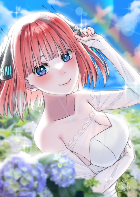 一法師ハジメ@ご依頼受け付け中さんがTwitterに投稿した中野二乃(五等分の花嫁)のイラスト。