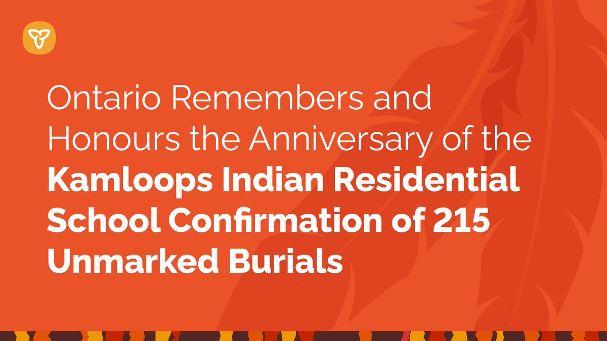 Indigenous Affairs and Economic Reconciliation (@indigenouson) on Twitter photo One year ago, tragic news broke from <a href="/Tkemlups/">Tk̓emlúps te Secwépemc</a> that the remains of 215 children were confirmed at the site of the former Kamloops Indian Residential School in BC.
Today & every day, we remember and honour those children, & the many others still missing: news.ontario.ca/en/release/100… One year ago, tragic news broke from <a href="/Tkemlups/">Tk̓emlúps te Secwépemc</a> that the remains of 215 children were confirmed at the site of the former Kamloops Indian Residential School in BC.
Today & every day, we remember and honour those children, & the many others still missing: news.ontario.ca/en/release/100…