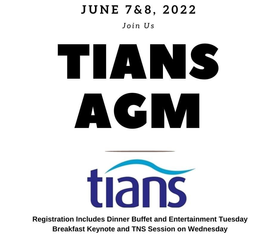 Join us at Pictou Lodge Beach Resort on June 7th &amp; 8th for the 2022 TIANS AGM.  Registration includes Buffet Dinner and Entertainment on Tuesday, Breakfast Keynote Event and a Session with Tourism Nova Scotia on Wednesday. nstourismstrong.ca/tians-agm-2022…