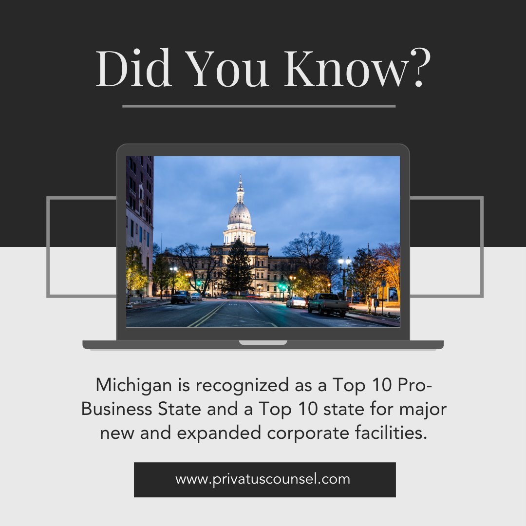 PrivatusCounsel's tweet photo. Thinking about starting a business in Michigan? Low cost of living and a diverse talent pool are just two of the reasons why Michigan is good for businesses. Contact us to learn more. https://t.co/5OoRzSU8Qa
#modernlawfirm #businesslaw #startups #smallbusiness #michigan https://t.co/rJUcd511Pk