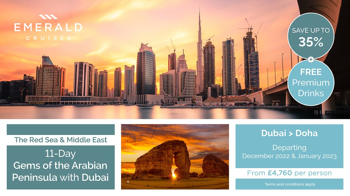 ScenicEmerald's tweet photo. Would you like to WIN an 8-Day Gems of the Arabian Peninsula cruise for two on board our luxury superyacht, Emerald Azzurra?

Simply make a booking on one of our Middle East itineraries before 31st July to automatically be entered into a prize draw!

Terms and conditions apply. https://t.co/KM4L4cu1z3