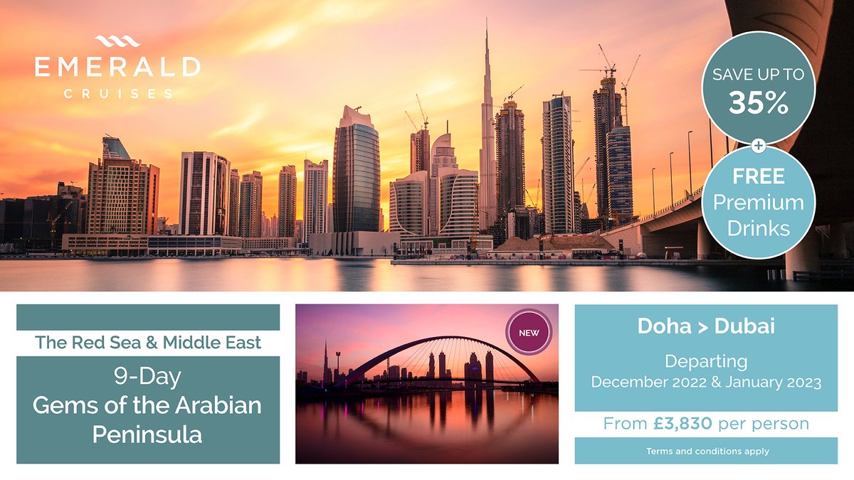 ScenicEmerald's tweet photo. Would you like to WIN an 8-Day Gems of the Arabian Peninsula cruise for two on board our luxury superyacht, Emerald Azzurra?

Simply make a booking on one of our Middle East itineraries before 31st July to automatically be entered into a prize draw!

Terms and conditions apply. https://t.co/KM4L4cu1z3