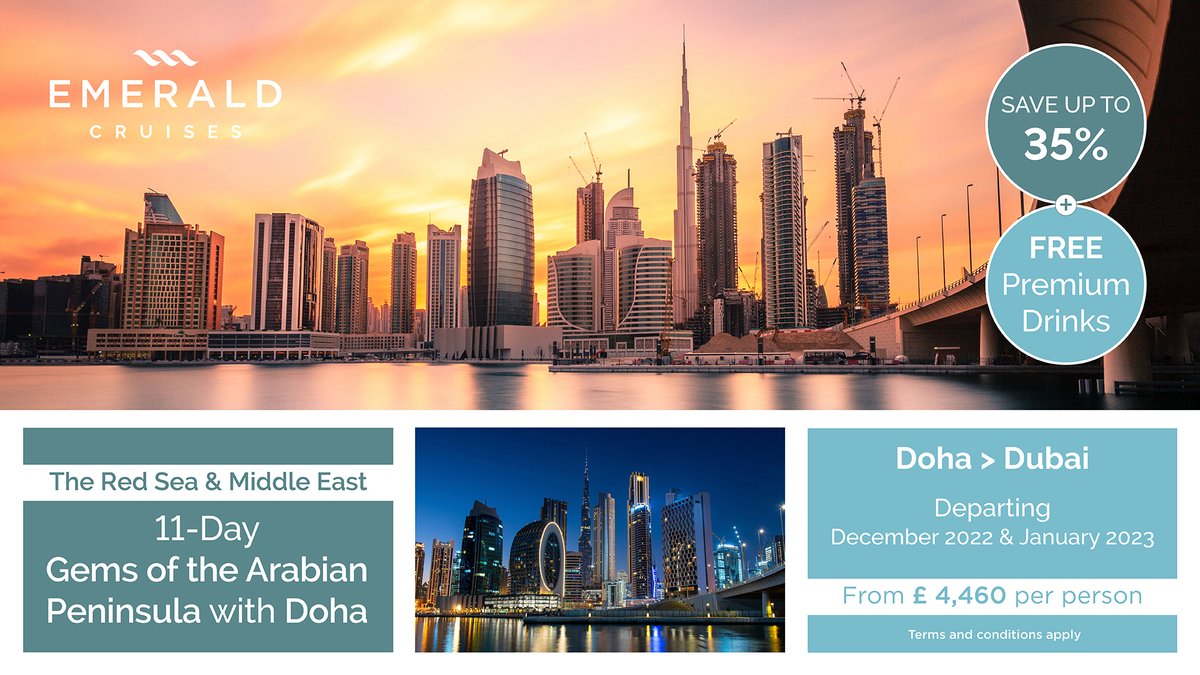 ScenicEmerald's tweet photo. Would you like to WIN an 8-Day Gems of the Arabian Peninsula cruise for two on board our luxury superyacht, Emerald Azzurra?

Simply make a booking on one of our Middle East itineraries before 31st July to automatically be entered into a prize draw!

Terms and conditions apply. https://t.co/KM4L4cu1z3