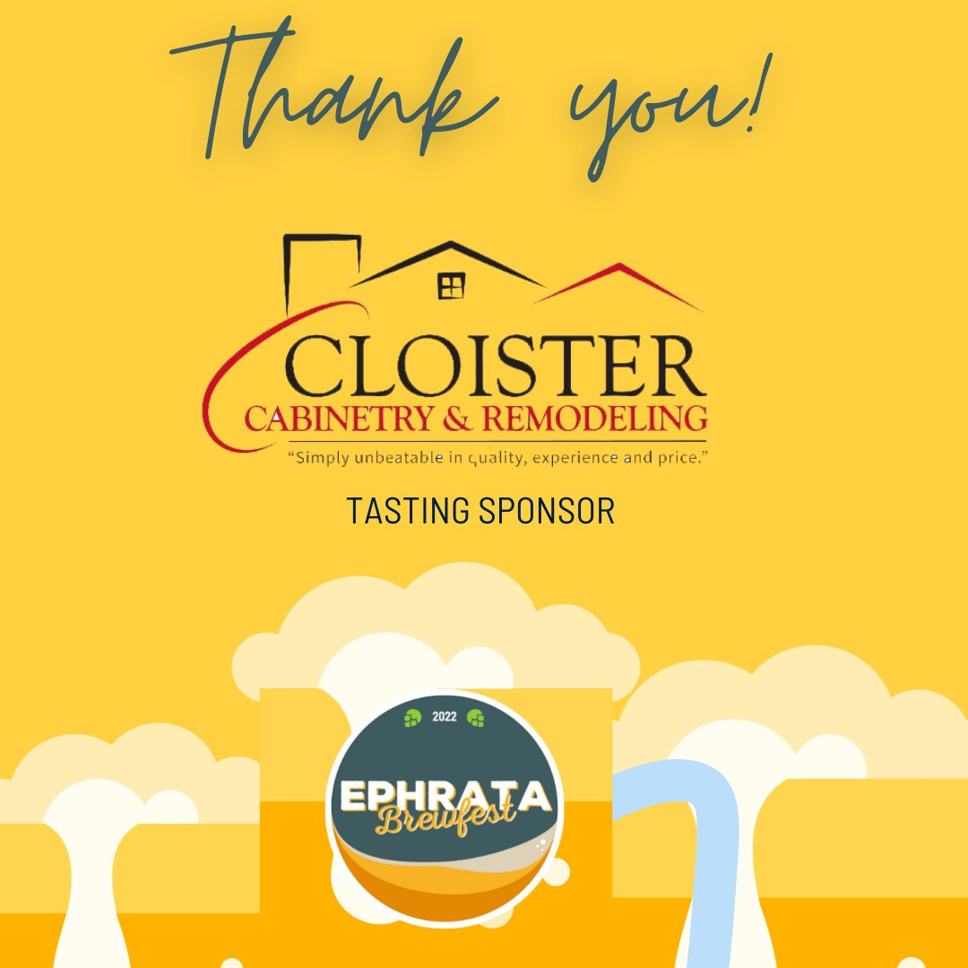 We're so happy that Cloister Cabinetry &amp; Remodeling is joining us once again as a Brewfest sponsor! Grab your tickets now at ephratabrewfest.com.  #EphrataBrewfest