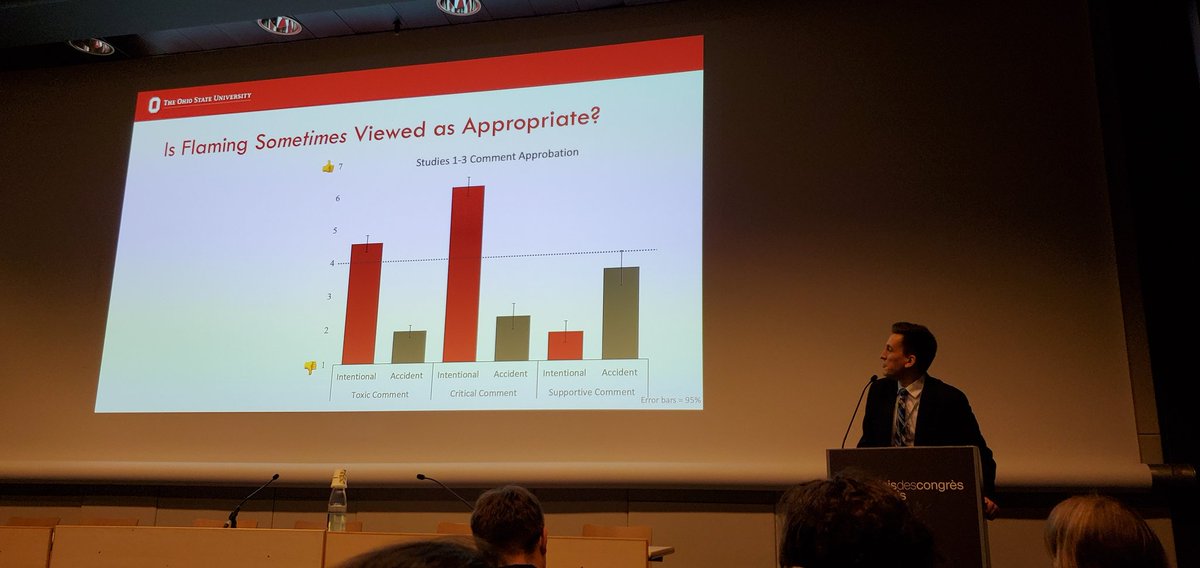 _nicmatthews's tweet photo. @ChasMonge from @OhioStateComm shares research showing what online flaming signals. Surprisingly, people morally approve of flaming under certain contexts #ica22 https://t.co/K3avApmnXc
