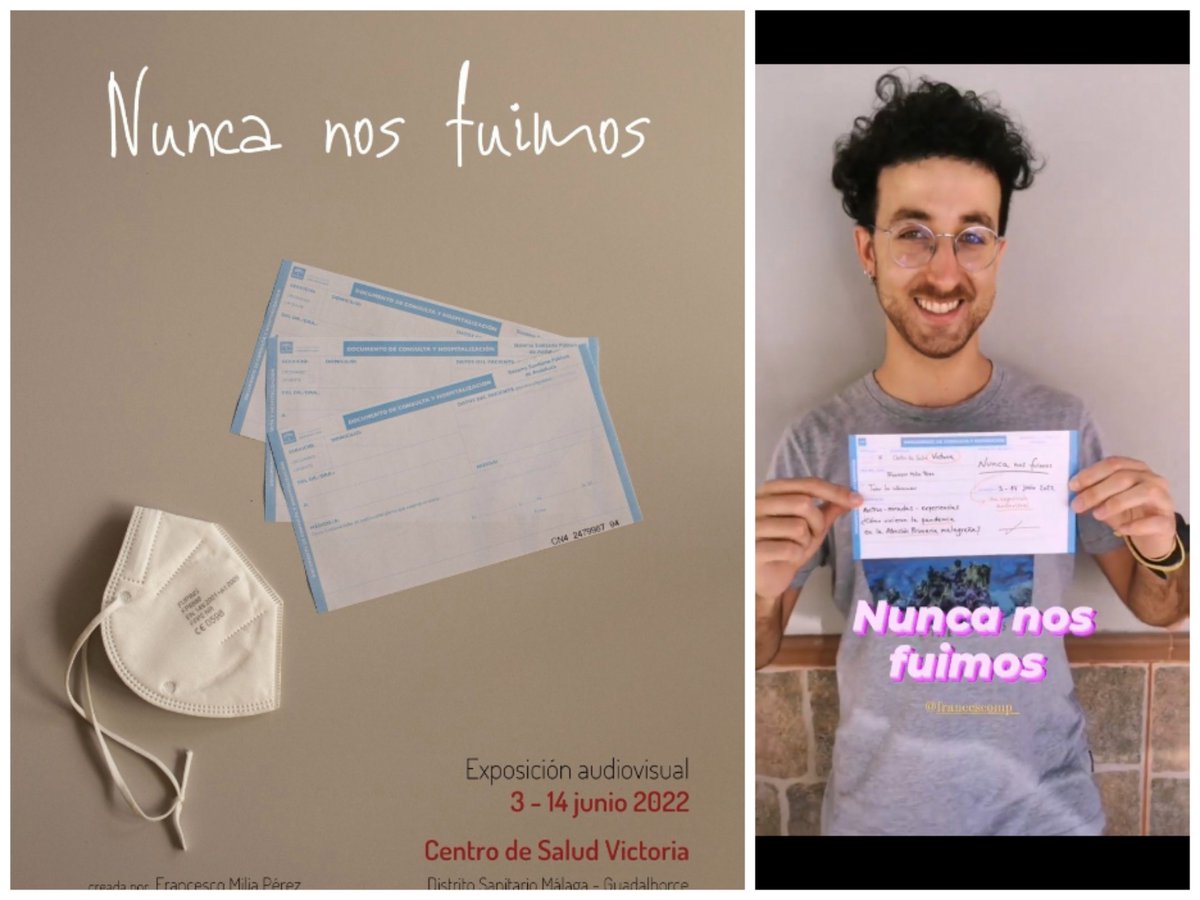 Exposición audiovisual *NUNCA NOS FUIMOS * en <a href="/SaludVictoria/">Centro de Salud Victoria</a>
Autor:Francesco Milia Pérez  
Retratos y entrevistas a profesionales  del C. S Victoria (Málaga), contarán sus experiencias durante la pandemia.
Porque la A. Primaria siempre estuvo ahí      
 <a href="/SaludAPMalaga/">Atención Primaria Málaga</a> <a href="/saludand/">Consejería de Sanidad, Presidencia y Emergencias</a>