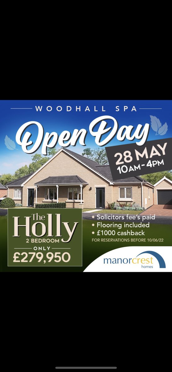 Manorcrest2015's tweet image. It’s time for our Open Day!! Come along tomorrow from 10am to view our bungalows &amp;amp; last remaining house 🏡 ❤️🏡. Manor Drive, Woodhall Spa. Great incentives available on the day