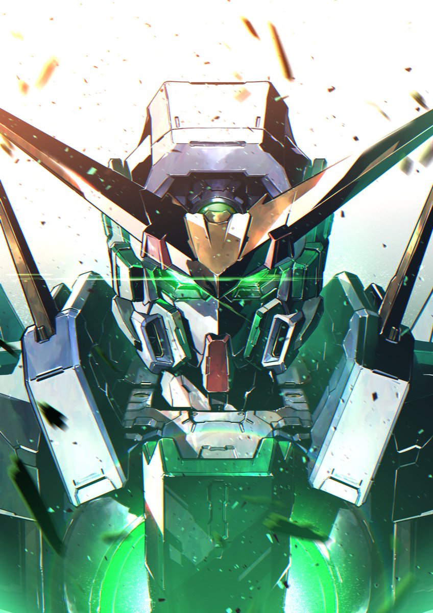 mecha robot no humans v-fin green eyes solo mobile suit  illustration images