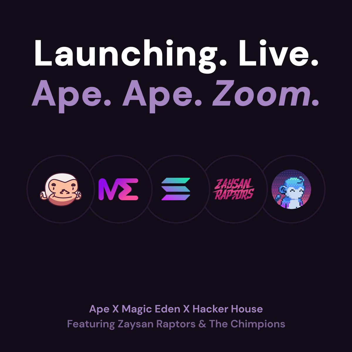 Ape. 🍌 (@justape_) on Twitter photo Excited to be partnering with <a href="/MagicEden/">Magic Eden 🪄</a> and <a href="/hackerhouses/">Solana APEX and Global Community Events</a> to bring Ape to your doorstep.
Stay tuned for details. Excited to be partnering with <a href="/MagicEden/">Magic Eden 🪄</a> and <a href="/hackerhouses/">Solana APEX and Global Community Events</a> to bring Ape to your doorstep.
Stay tuned for details.