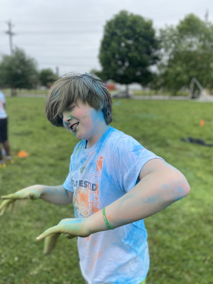 CalebJWest's tweet photo. What an end to a colorful year! Can’t wait to have this guy in 7th grade with me. @MeyzeekMiddle #jcps #colorbattle https://t.co/AJAVxsqMPG