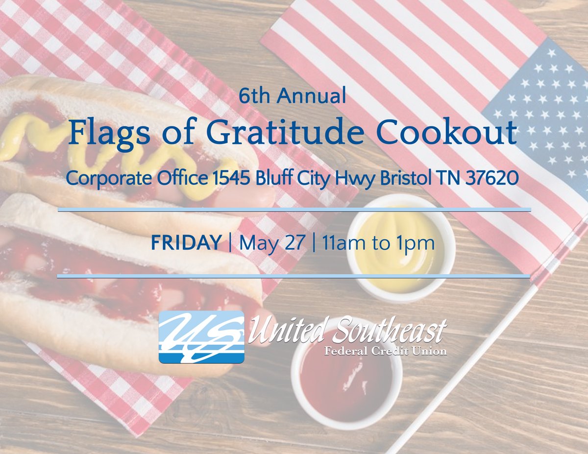 USFCU's tweet photo. TODAY: USFCU will be honoring our soldiers, veterans and first responders with our annual Appreciation Cookout!  All are welcome to join us from 11am to 1pm at our Corporate Office as we say THANK YOU for your service!  🇺🇸 https://t.co/y3ni5bMFmO