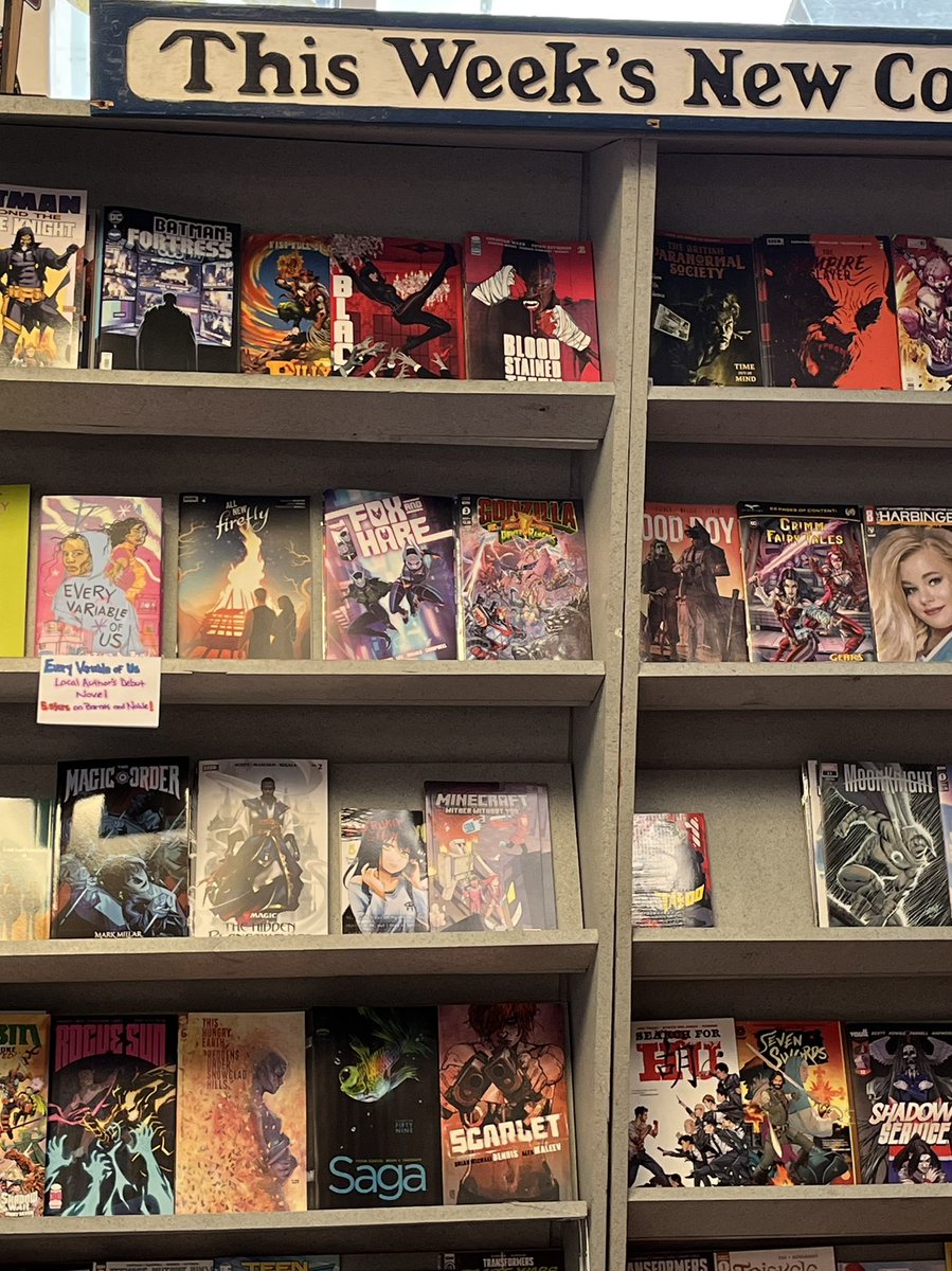 CharlesBush10's tweet photo. Walked into my local comic book store for the new issue of SAGA and saw EVOU on the shelf! Can anyone guess how many times I cried when I saw it alongside some of my fav comics? 🥰🥰💕💕 #comicbooks #everyvariableofus #yabooks #queerya #youngadultbooks https://t.co/E9nUEKEDdX