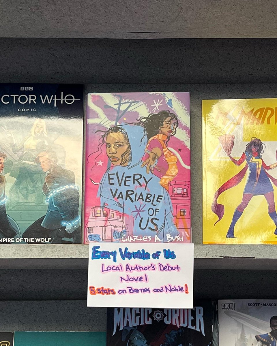 CharlesBush10's tweet photo. Walked into my local comic book store for the new issue of SAGA and saw EVOU on the shelf! Can anyone guess how many times I cried when I saw it alongside some of my fav comics? 🥰🥰💕💕 #comicbooks #everyvariableofus #yabooks #queerya #youngadultbooks https://t.co/E9nUEKEDdX