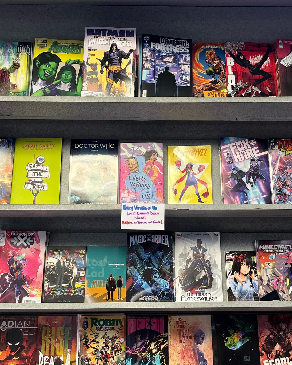 CharlesBush10's tweet photo. Walked into my local comic book store for the new issue of SAGA and saw EVOU on the shelf! Can anyone guess how many times I cried when I saw it alongside some of my fav comics? 🥰🥰💕💕 #comicbooks #everyvariableofus #yabooks #queerya #youngadultbooks https://t.co/E9nUEKEDdX