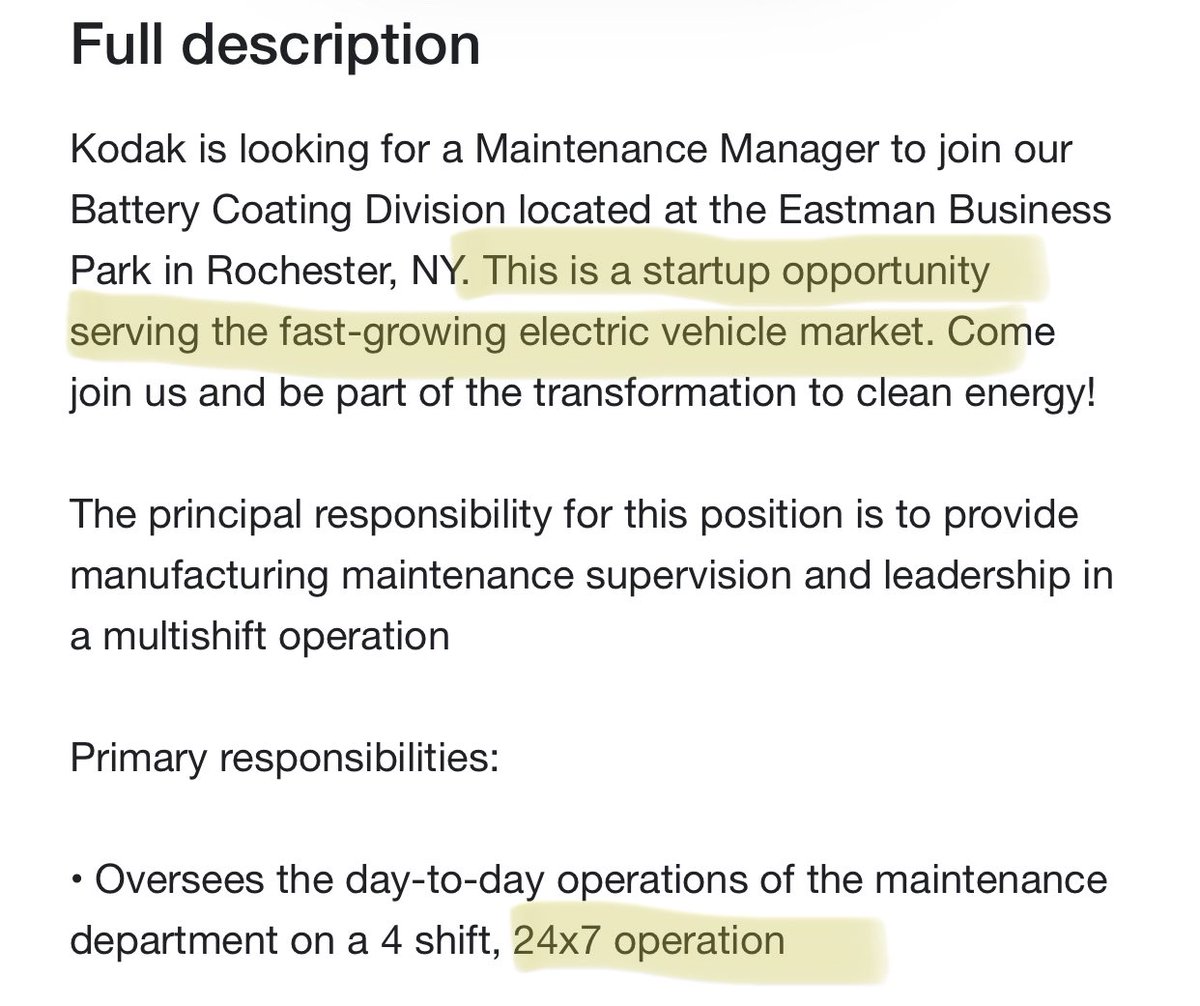LongInvestors's tweet photo. Mentioned before that I signed up for Google auto-alerts for new $KODK job postings. This one was on today’s list and follows general trend. #cleanenergy #electricvehicles (no PR’s yet on this “startup opportunity”, very curious to hear more) https://t.co/Lj3lLyG4KL