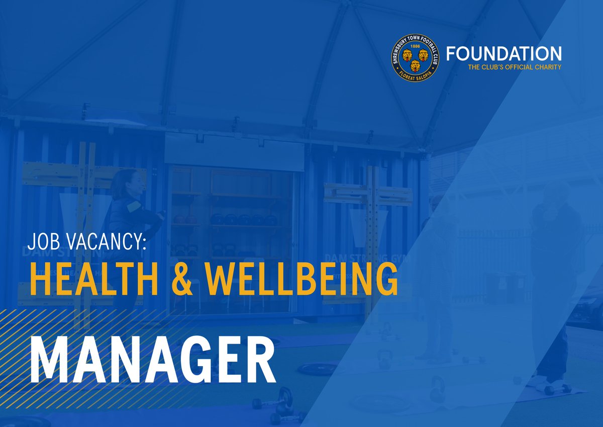 FoundationSTFC's tweet photo. ⭐️ HEALTH &amp; WELLBEING MANAGER | 

We're looking for a passionate individual to join our team and manage, develop and deliver our Health &amp; Wellbeing programmes across Shropshire 🙌

Apply today🔗 ➡️ https://t.co/XhDs9nCT0F https://t.co/o3XylQNKTi