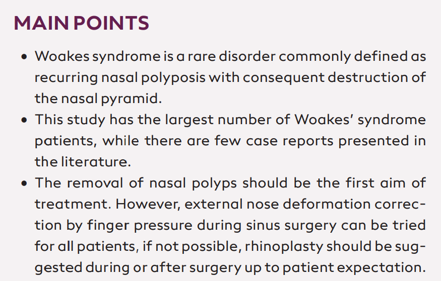 ➡️ORIGINAL ARTICLE

Woakes’ Syndrome; Rare Manifestation of Nasal Polyposis: Experience of Seven Patients

by Günebakan et al.

🔗entupdates.com/en/woakes-synd…

Main points
⬇️