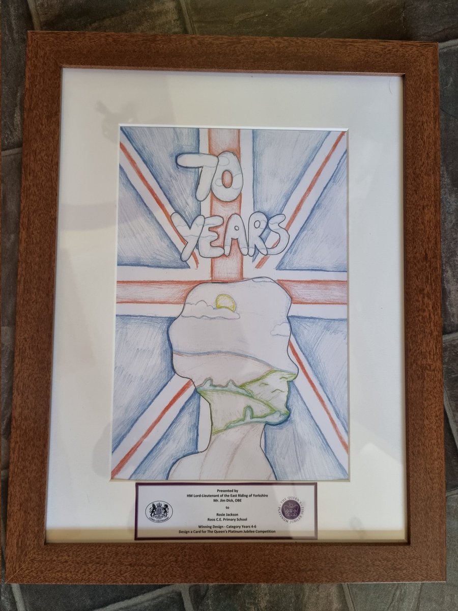ERLieutenancy's tweet photo. Delighted to announce Rosie Jackson from @RoosCEPrimary is the winner for Years 4-6 of #ERLieutenancy design a card for The Queen's #PlatinumJubilee many congratulations #EastRiding #Hull #HM70 #ERLL @Platinum2022 https://t.co/dqXw70TCIJ