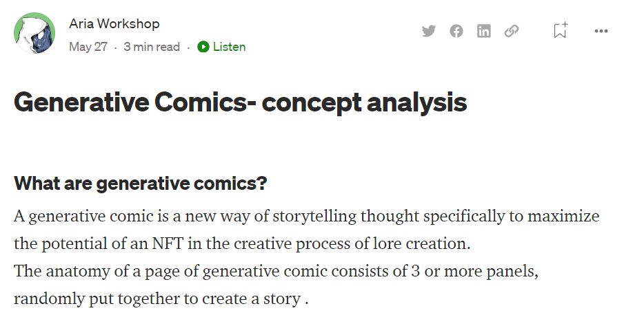 Just released the article for the concept analysis of Generative Comics 🎉
.
medium.com/@ariaworkshopn…
.
Retweets appreciated 🙏✅
.
The first generative manga is still minting 466/1000 at distopiansnft.com