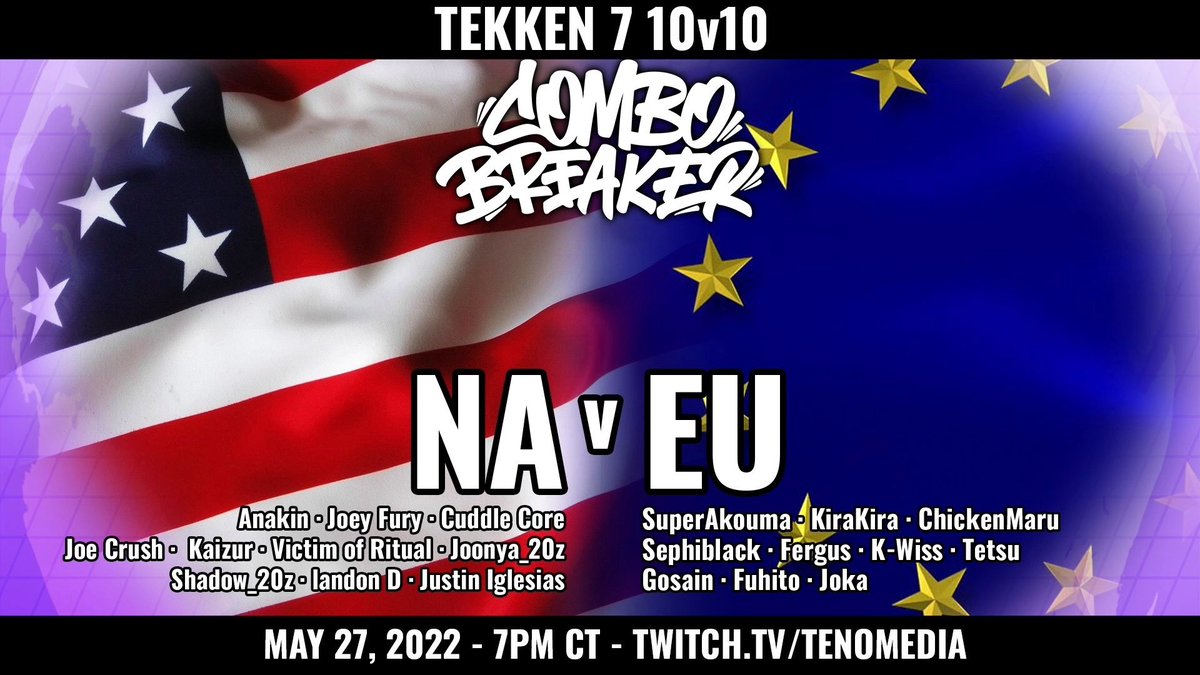 Also my brothers and sisters around the world

The fated EU vs NA Exhibition is taking place TODAY and here are the details!

Time:
7pm CT
1am 🇬🇧
2am 🇪🇺
4am 🇰🇼
5am 🇵🇰
9am 🇰🇷

Stream: Twitch.tv/Tenomedia

Please Share/RT