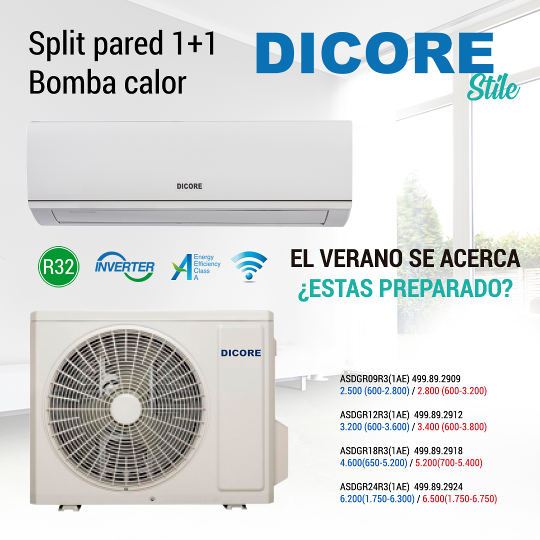 Estás preparad@ para la próxima ola de calor o te va a pillar desprevenid@?

Para ayudarte a evitarlo hemos puesto a tu alcance la nueva gama de equipos de aire acondicionado "DICORE STILE", que incluyen la última tecnología, son más ecológicos y eficientes.  No están mal, ¿no?