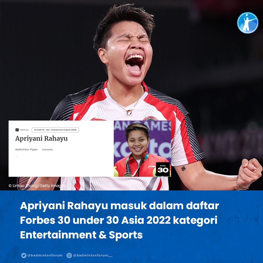 Apri makin kesana makin mantabbb...
Apri masuk dalam daftar Forbes 30 under 30 Asia 2022 kategori Entertainment &amp; Sport. Di kategori ini ada Loh Kean Yew di perwakilan bulutangkis. Juga ada Prilly Latuconsina.