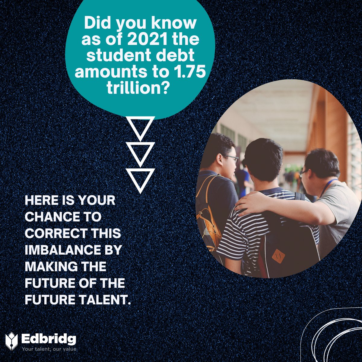 Edbridgtalent's tweet photo. The Student loan Debt statistics is a stark reminder of the urge of today's youth to employ their sharp brains to learn new skills. What hinders their growth is the debts with over the top interest rates. Here is your chance to correct this imbalance. https://t.co/UMxubJBoze https://t.co/SIDGQ5jUZz