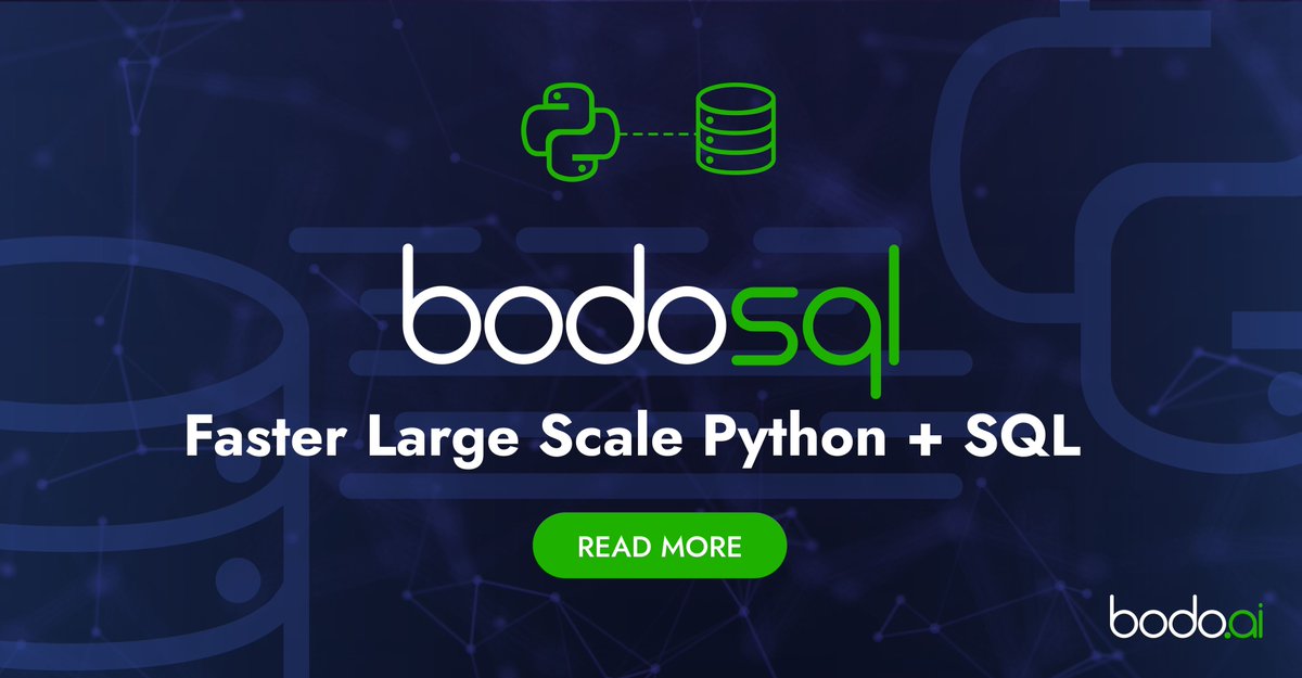 Announcing Early Access to BodoSQL - bridges the gap between Python and SQL with type-checking, error-checking, end-to-end optimization, and parallelization Speed+Efficiency across both languages. #BigData hubs.ly/Q01cjPnQ0