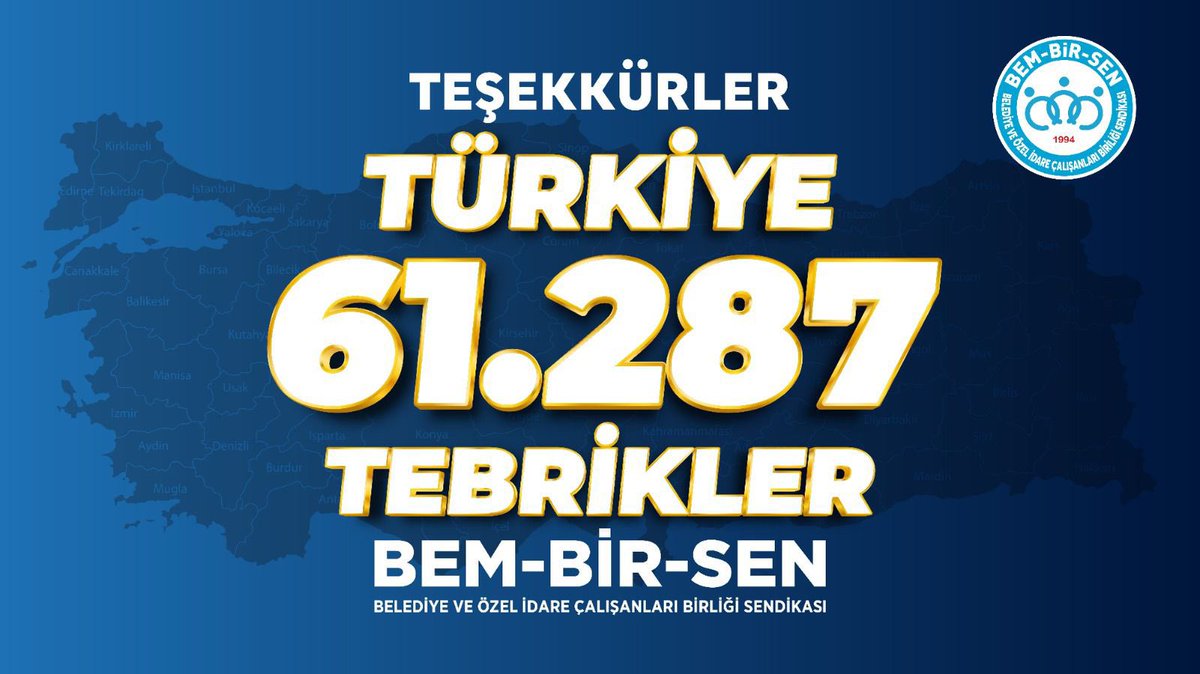 🇹🇷
Trabzon 
Kocaeli 
İstanbul
Konya
Diyarbakır
ŞanlıUrfa
GaziAntep
Mardin
Balıkesir
Bursa
Denizli
Erzurum
Samsun 
Ordu
Van 
KahramanMaraş
Malatya
Kayseri 
Sakarya Büyükşehir Belediyelerinde Yetkili ve 67 İl genelinde önde sendikanın adıdır; <a href="/Bem_Bir_Sen/">BEM-BİR-SEN</a> 
#GenelYetkide17Yıl