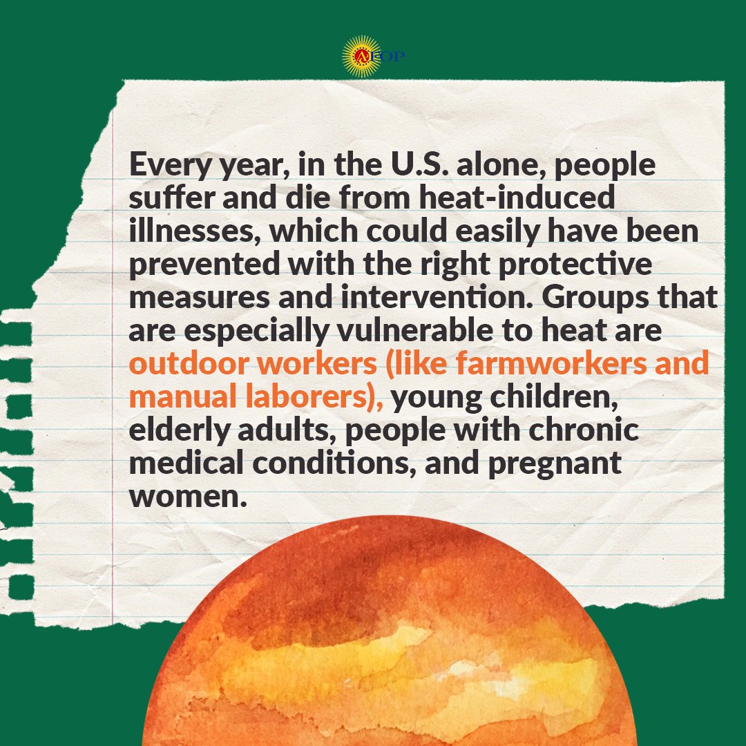 AFOPHealth's tweet photo. 🌡️National Heat Awareness Day was founded by the Occupational Safety and Health Administration and the National Weather Service, an agency of the U.S. Federal Government. 

#farmworkers #afophealth #farmworkersrights #farmwork #heat https://t.co/7k1k2bMs6J