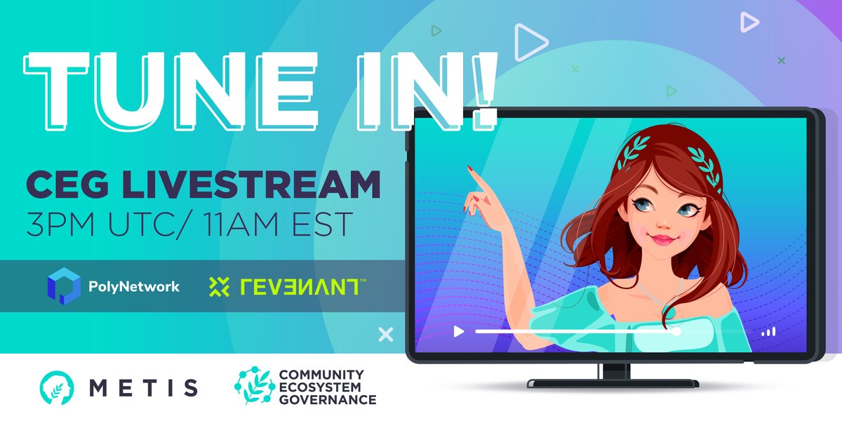 MetisGovernance's tweet image. Let's build governance together! 

In 1 HOUR! Join us for our 6 week of CEG, where we'll feature two exciting projects @PolyNetwork2 and @RevenantGamefi during our livestream! 

See you there!
