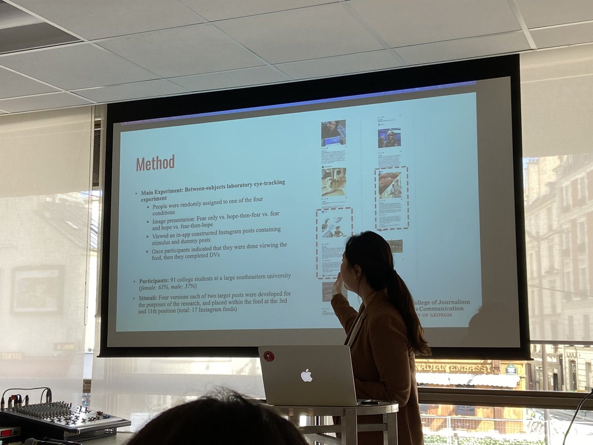 DMAClab's tweet image. Great job by @sungsookie presenting our work on the role of fear-inspiring and hope-inspiring visuals on attention to Instagram health communication posts! #ica22