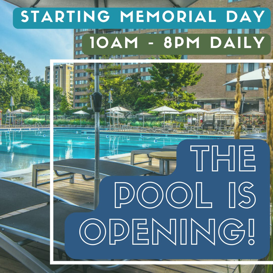 Everyone's favorite time of year! The Pool at #CrystalHouseVA is opening on Memorial Day! 10am - 8pm everyday through the summer! Who's got their suits and floaties ready?! 

#PoolPartyComingSoon #Community #NationalLanding #CrystalCity #BiggestPoolinCrystalCity