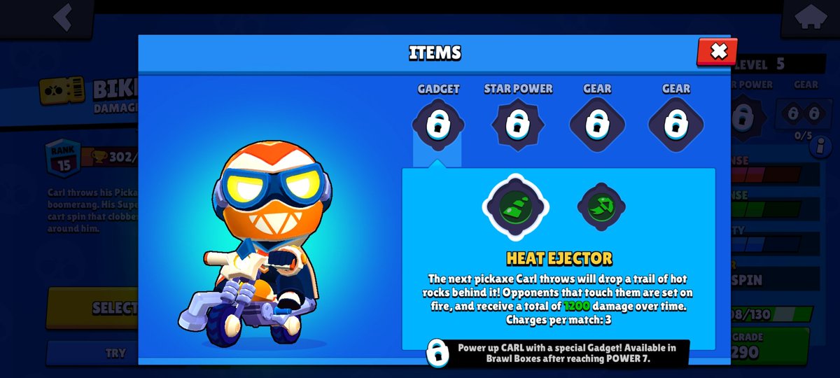TurboPacks's tweet photo. @BrawlStars If carl's heat ejector gadget was active for all of his attacks (maybe make it a star power and have it do a total of 800 damage instead of 1200) then Carl would be less painful to play https://t.co/fCHp5ojAwO