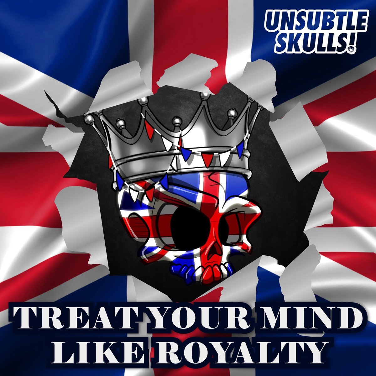 UnsubtleSkulls's tweet photo. Treating your mind like royalty is the first step to your own happiness. Self love is so important ♥️ 

With the upcoming Jubilee celebration, let’s wear this design proudly to encourage positive conversation, increase awareness and reduce the stigma! 

https://t.co/hJ72SVr2gT https://t.co/mJ09Rh0C3B