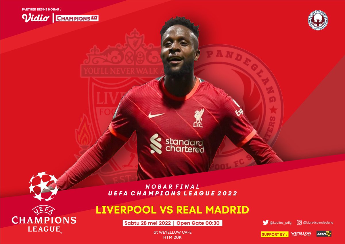 Nobarkan yuk warga Pandeglang Banten dan sekitarnya merapat merapat ramaikan dari pada nonton di rumah sendirian ga asik loh...... 😁

INGET WAJIB ATRIBUT LIVERPOOL YA REDS....
#UCLfinal 
#UCL 
#LiverpoolVsRealMadrid 
#LFC 
#pandeglang
#kopites
#kopitespandeglang