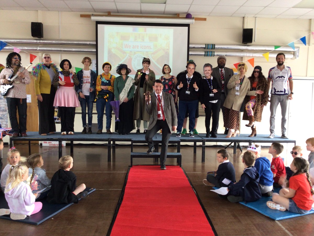 WeAreCastleway's tweet photo. As you know, there's nothing more that our staff love than the chance to dress up and strutting down the red carpet was an offer they just couldn't refuse! How many #BritishIcons can you spot in this photo? #PlatinumJubilee #BestOfBritishWeek #WeAreIcons #WeAreCastleway https://t.co/mPOrXOHkgE