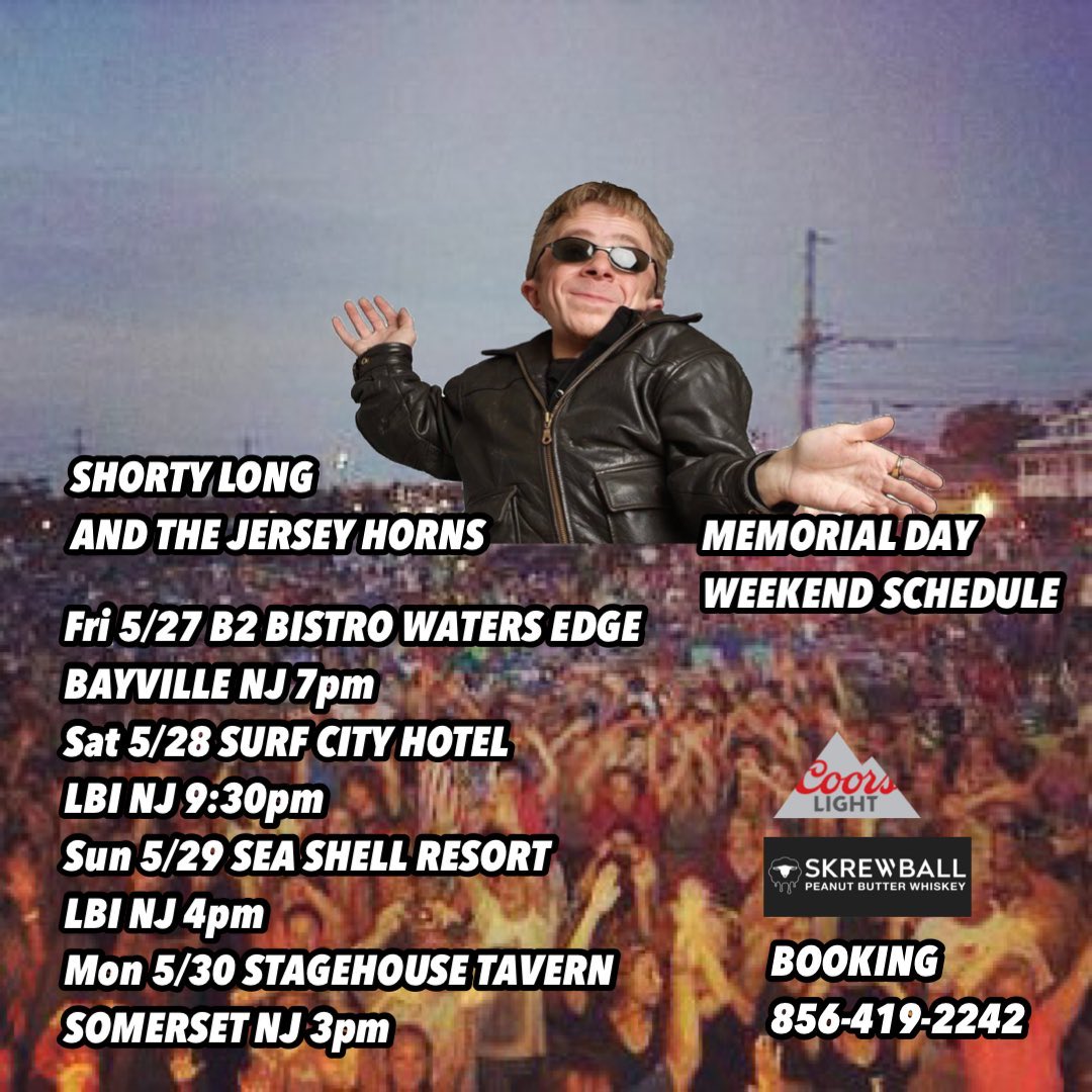 Spend #MemorialDay weekend with your boys in <a href="/ShortyLongRocks/">Shorty Long Band</a>!

🔥SAT at <a href="/surfcityhotelnj/">Surf City Hotel</a> 9:30pm
🐚 SUN at <a href="/seashellLBI/">Seashell Resort LBI</a> / <a href="/SeaShellClub/">The Sea Shell</a> 4pm

#LBI #LongBeachIsland #BeachHaven #JerseyShore