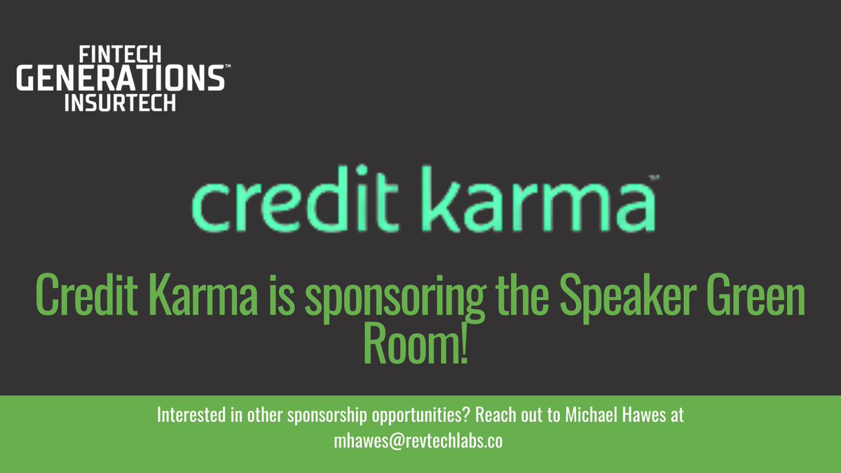 Credit Karma is sponsoring our Speaker Green Room at this year’s Fintech + Insurtech Generations! Buy tickets today and get ready to feel refreshed and recharged 👉 bit.ly/3JLsrvo

#fintech #insurtech #event #conference #charlotte #clt #fintechnews #leadership #sponsor