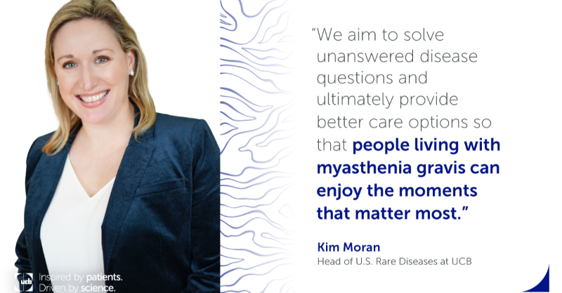 UCBUSA's tweet photo. UCB’s Kim Moran brings her passion for digging deeper to see the connections in neurology in her new position as Head of U.S. Rare Diseases. Hear more from Kim on her commitment to bringing innovative solutions to patients living with #myastheniagravis.