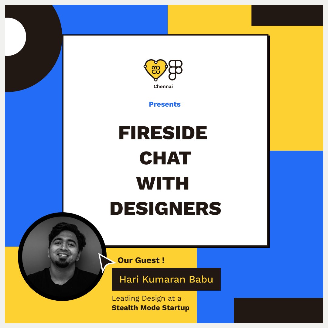 fof_chennai's tweet photo. Vanakkam Designers😀 

#newinitiative #designerstalks FoF Chennai Presents Fireside chat with designers. This week we have our 
dynamic Guest Hari Kumaran Babu with us  in our design conversation. Check out this post to know more :D. Thanks Hari Kumaran for graciously accepting t https://t.co/gDs2wcMWBc