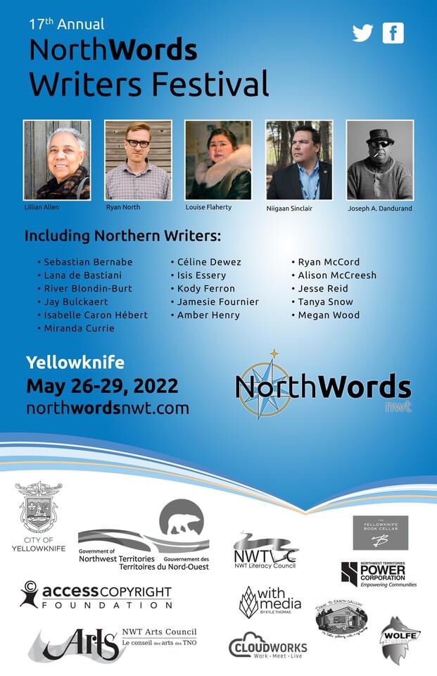 Day 2 of the NorthWords Writers Festival! Bring your lunch to the Yellowknife Public Library from 12 pm-1 pm. There will be readings by Lillian Allen, Jamesie Fournier, Ryan McCord, and more! @YRLnow @OurYellowknife #northwords #canlit